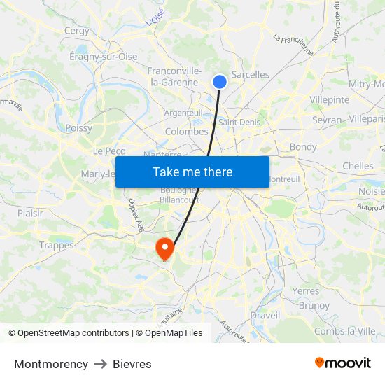 Montmorency to Bievres map