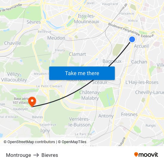 Montrouge to Bievres map