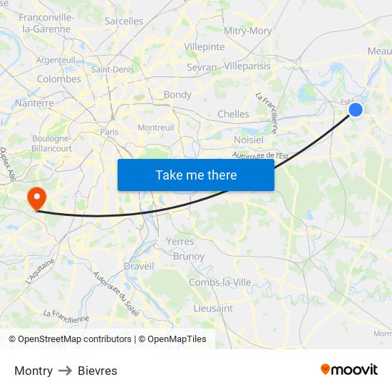 Montry to Bievres map