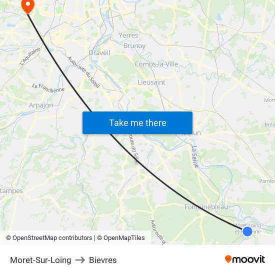 Moret-Sur-Loing to Bievres map