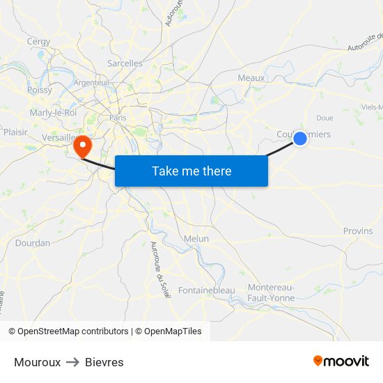 Mouroux to Bievres map