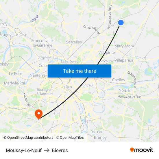 Moussy-Le-Neuf to Bievres map