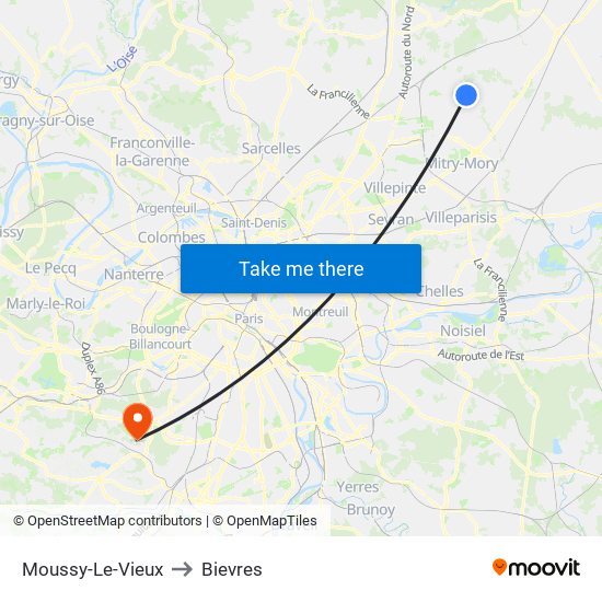 Moussy-Le-Vieux to Bievres map