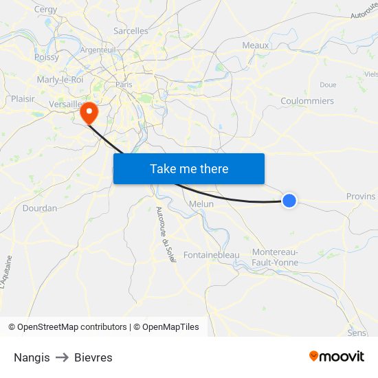 Nangis to Bievres map