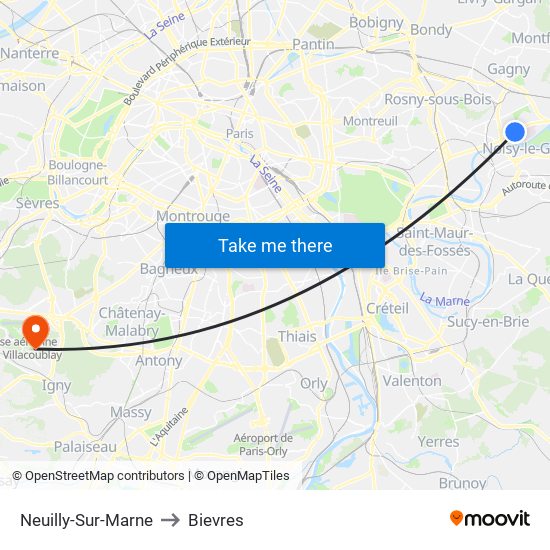 Neuilly-Sur-Marne to Bievres map