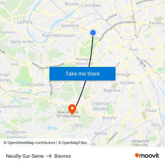 Neuilly-Sur-Seine to Bievres map
