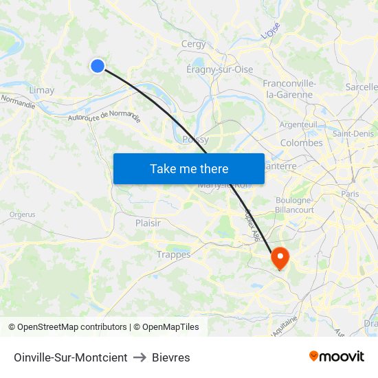 Oinville-Sur-Montcient to Bievres map