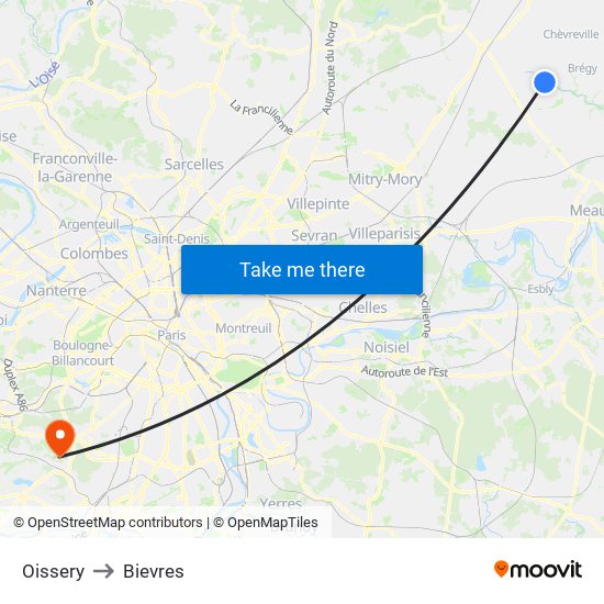 Oissery to Bievres map