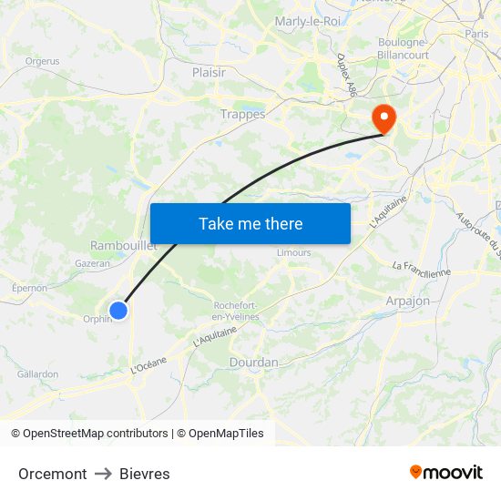 Orcemont to Bievres map