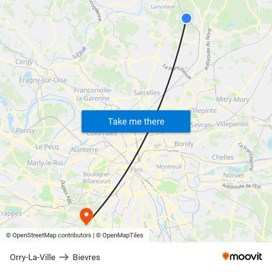 Orry-La-Ville to Bievres map