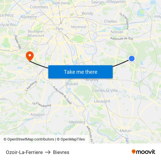 Ozoir-La-Ferriere to Bievres map