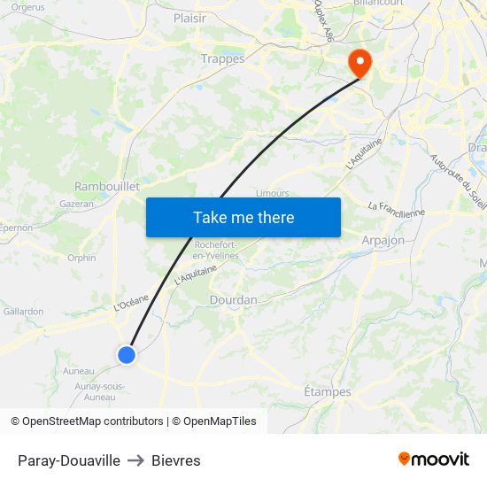Paray-Douaville to Bievres map