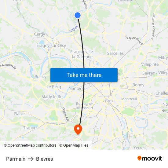 Parmain to Bievres map
