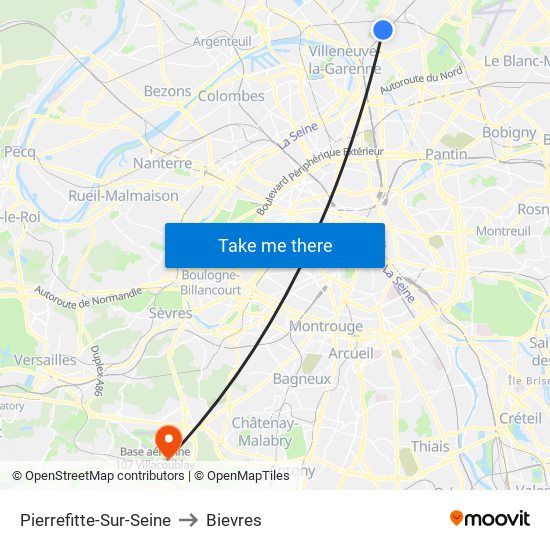 Pierrefitte-Sur-Seine to Bievres map