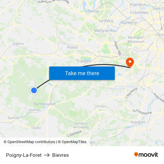 Poigny-La-Foret to Bievres map