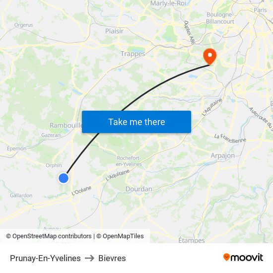 Prunay-En-Yvelines to Bievres map