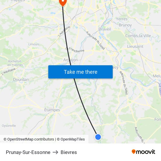 Prunay-Sur-Essonne to Bievres map