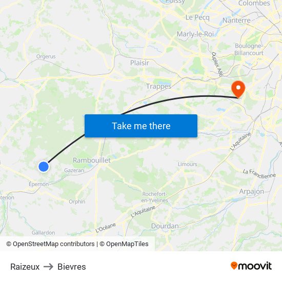 Raizeux to Bievres map