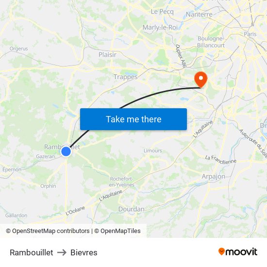 Rambouillet to Bievres map