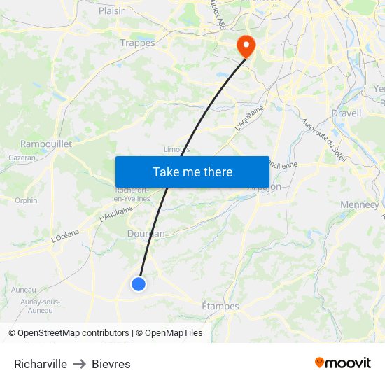 Richarville to Bievres map