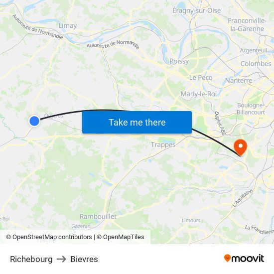 Richebourg to Bievres map