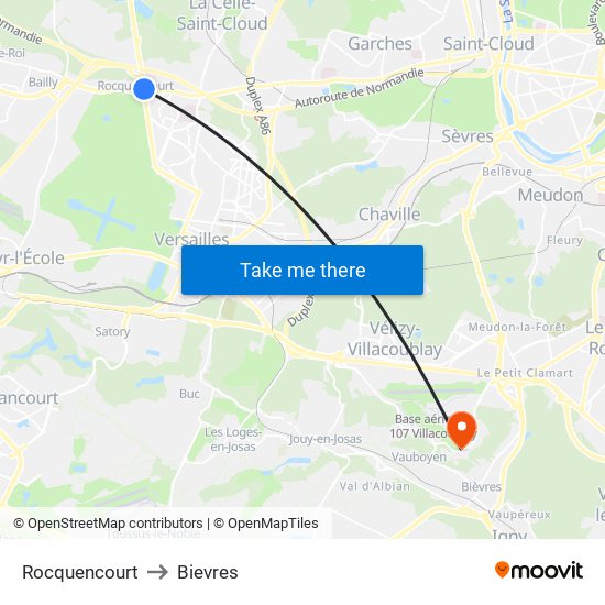 Rocquencourt to Bievres map