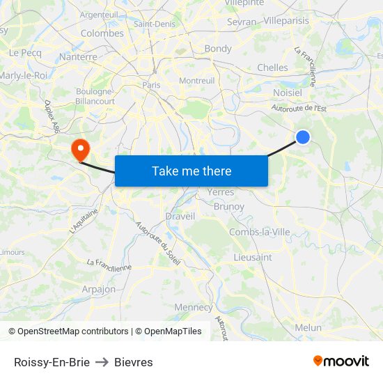 Roissy-En-Brie to Bievres map