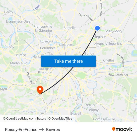 Roissy-En-France to Bievres map