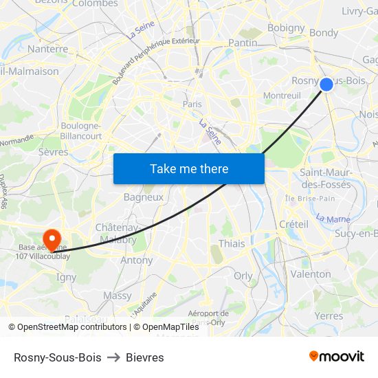 Rosny-Sous-Bois to Bievres map
