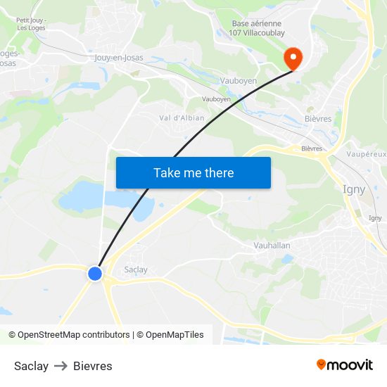 Saclay to Bievres map