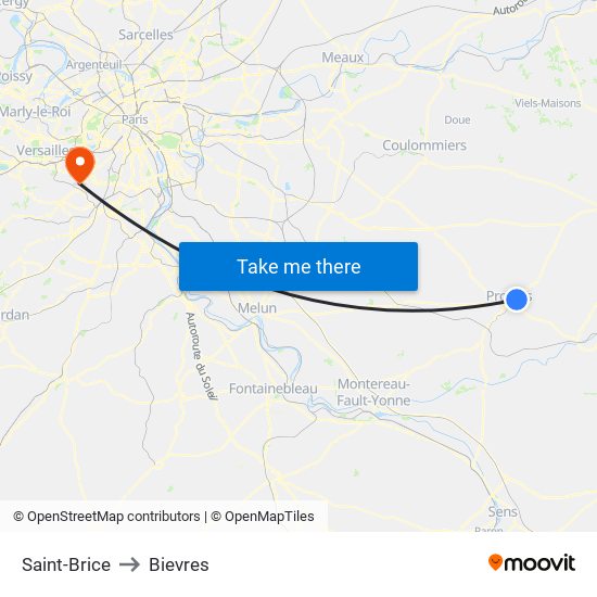 Saint-Brice to Bievres map