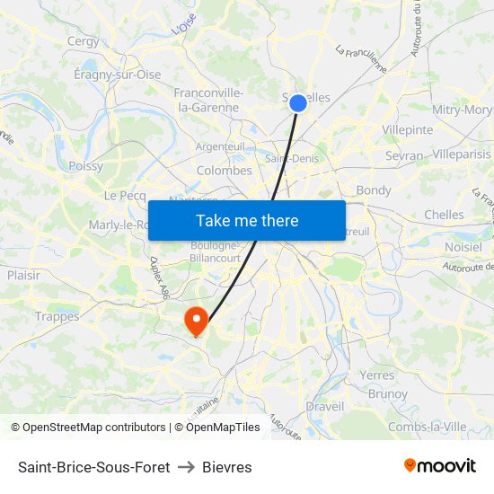 Saint-Brice-Sous-Foret to Bievres map