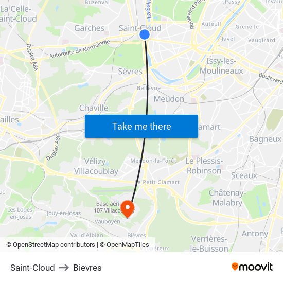 Saint-Cloud to Bievres map