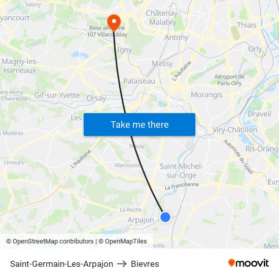 Saint-Germain-Les-Arpajon to Bievres map