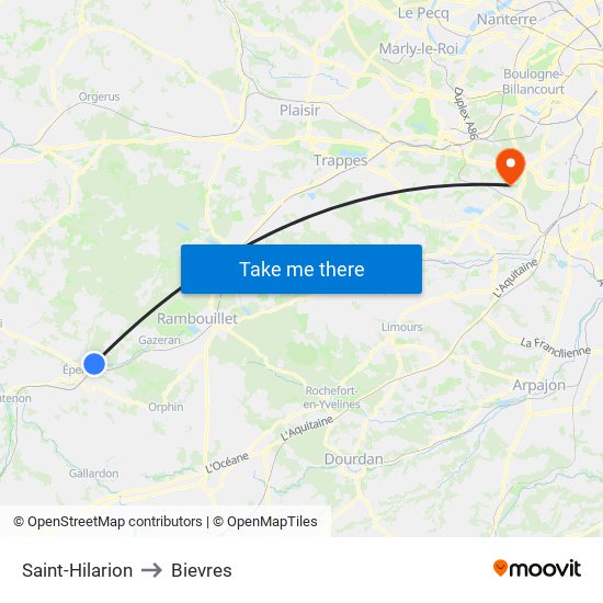 Saint-Hilarion to Bievres map