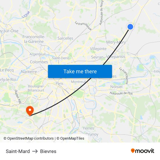 Saint-Mard to Bievres map