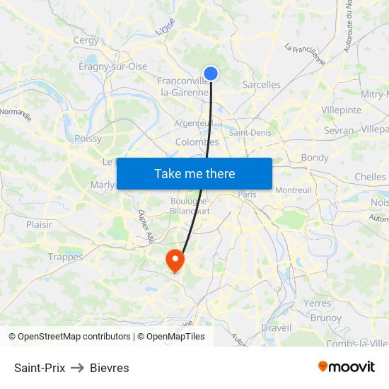 Saint-Prix to Bievres map