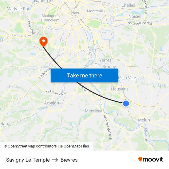 Savigny-Le-Temple to Bievres map