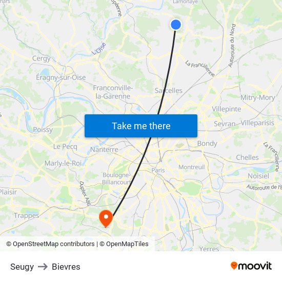 Seugy to Bievres map