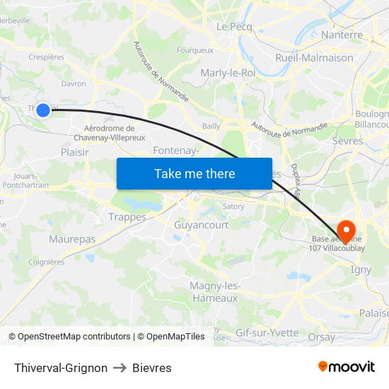 Thiverval-Grignon to Bievres map
