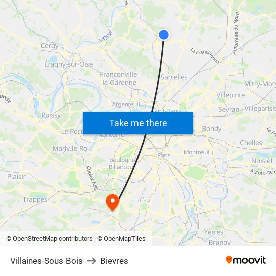 Villaines-Sous-Bois to Bievres map