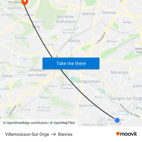 Villemoisson-Sur-Orge to Bievres map