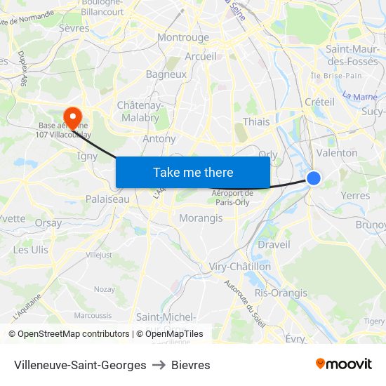 Villeneuve-Saint-Georges to Bievres map