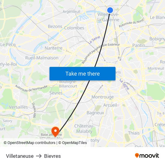 Villetaneuse to Bievres map