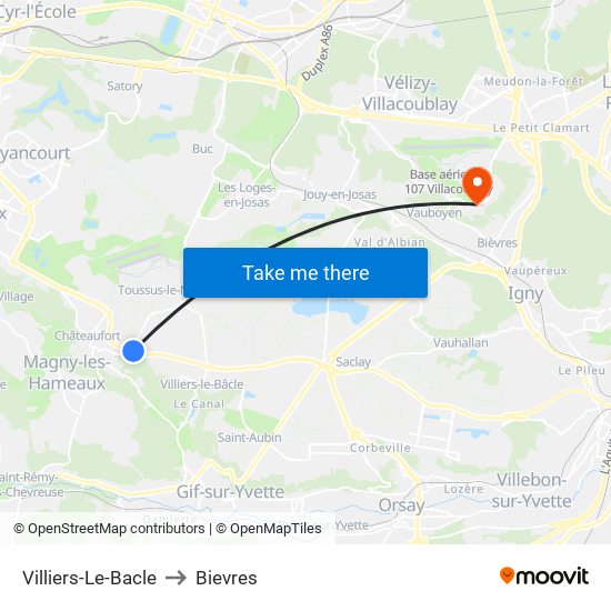 Villiers-Le-Bacle to Bievres map