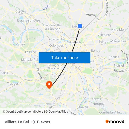 Villiers-Le-Bel to Bievres map