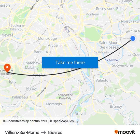 Villiers-Sur-Marne to Bievres map