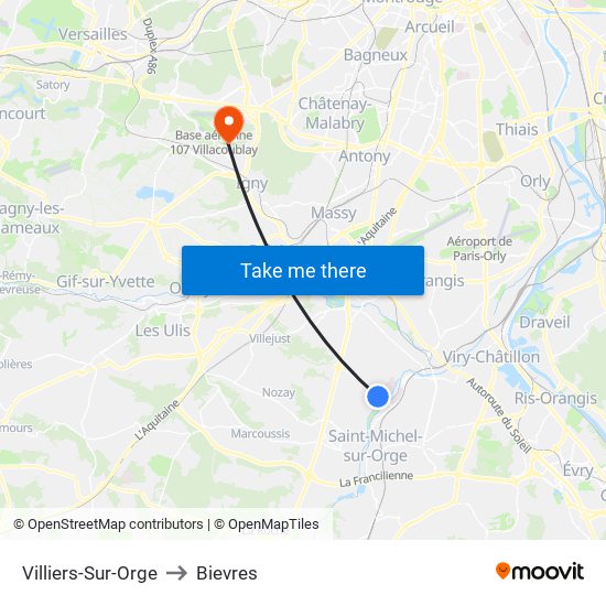 Villiers-Sur-Orge to Bievres map