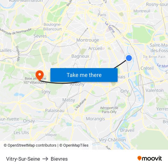 Vitry-Sur-Seine to Bievres map