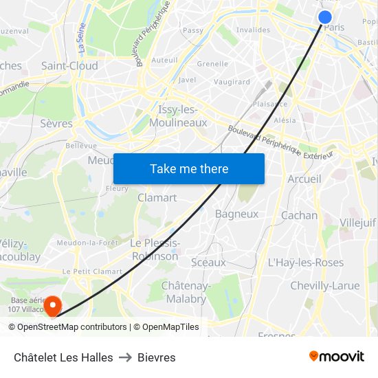 Châtelet Les Halles to Bievres map